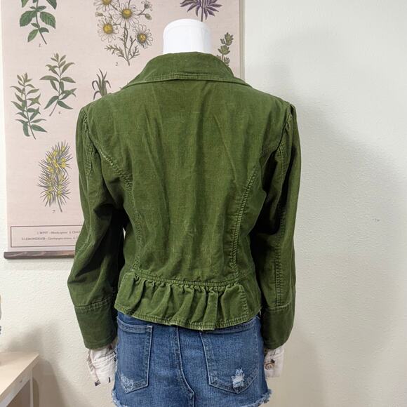 Vintage 90s Y2k Green Corduroy Crop Blazer Jacket Whimsy Twee Retro Whimsigoth M - Picture 2 of 6